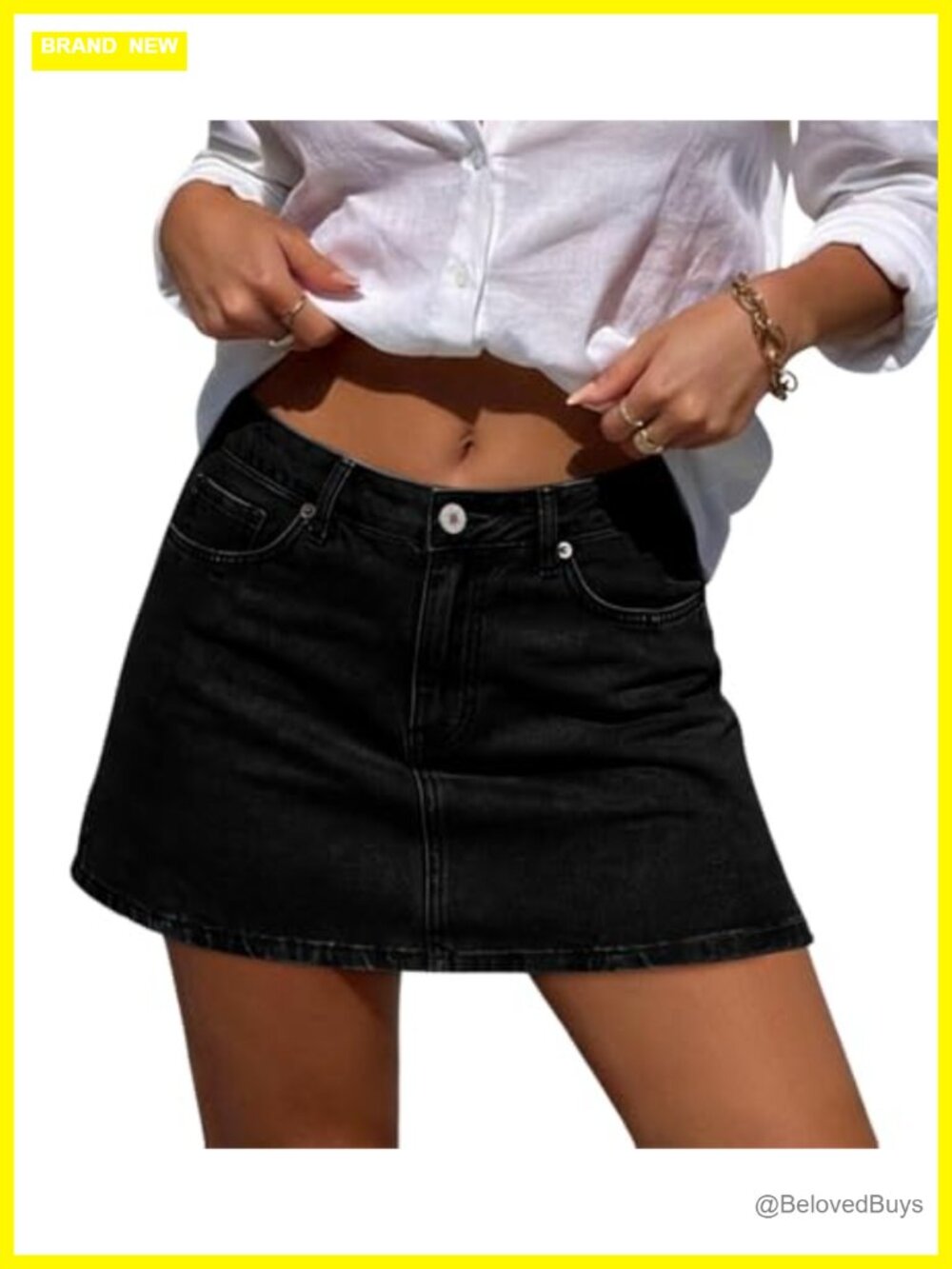 High Waisted Denim Skort Cotton Blend Stretchy Jean Skirt with Slit
